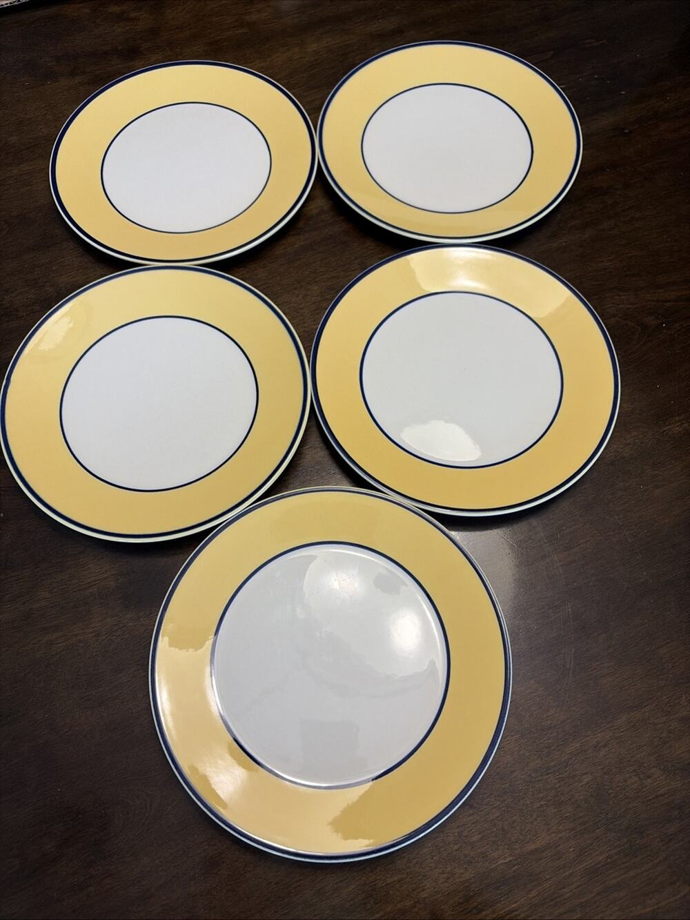 Pagnossin Ironstone Treviso SALAD Plate 8.25" Spa Yellow Blue Trim Italy Lot 5